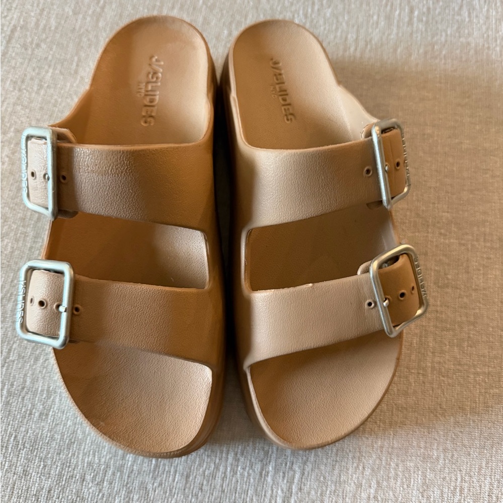 J/SLIDES Beige Double Strap Sandals
